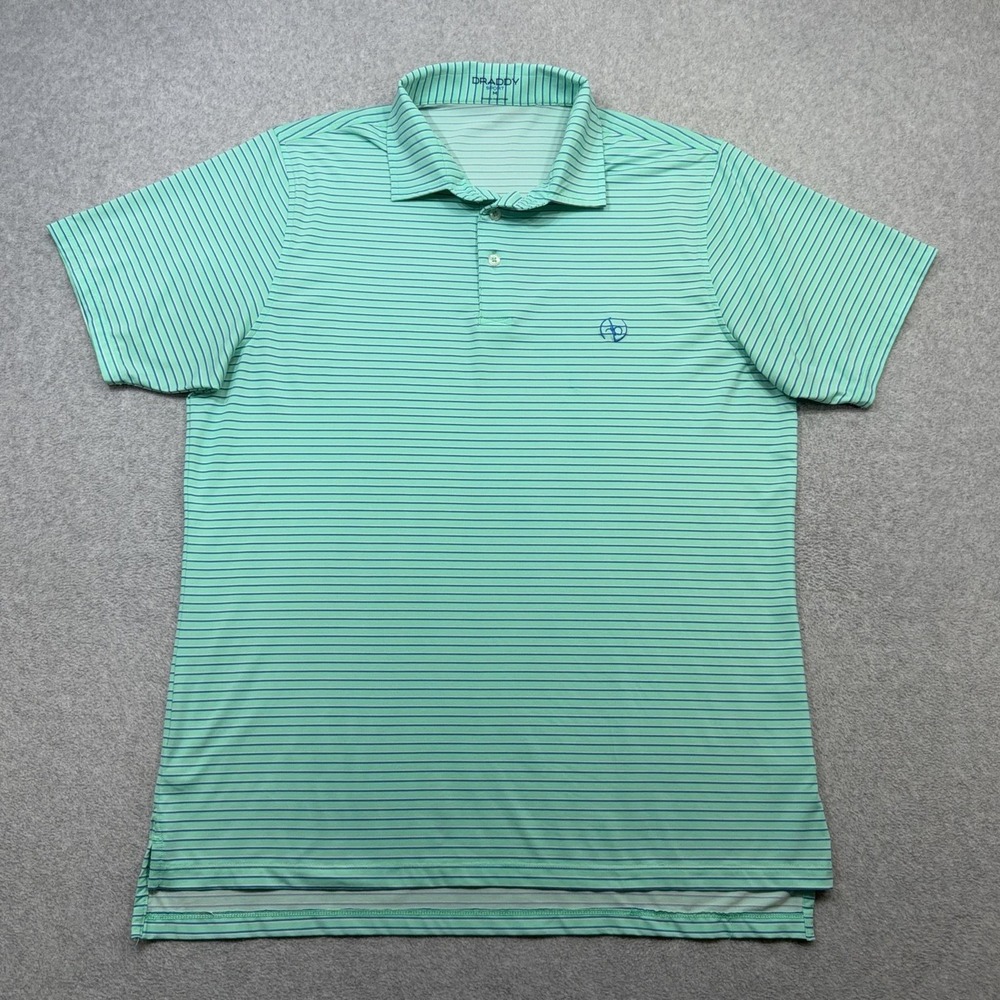 B Draddy Sport Polo Shirt Mens Medium Green Stripe Golf Performance Stretch Tech